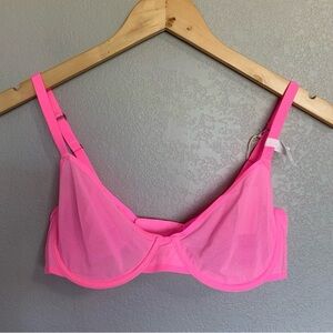 Aerie Smoothez Size 36C Hot Pink Unlined Sheer Mesh Underwire Balconette Bra NWT